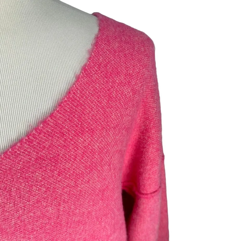 Free People Sweater Weather‎ Women’s Small Pink Knit Scoop V-Neck High Low Nylon